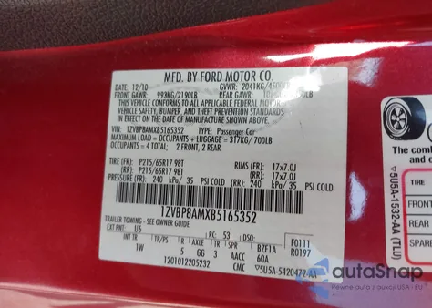 2011 Ford Mustang V6 z USA, uszkodzony, nr VIN 1ZVBP8AMXB5165352